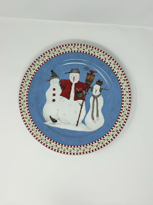 Multicolor Sakura Snowman Round Platter, 12 1/4"