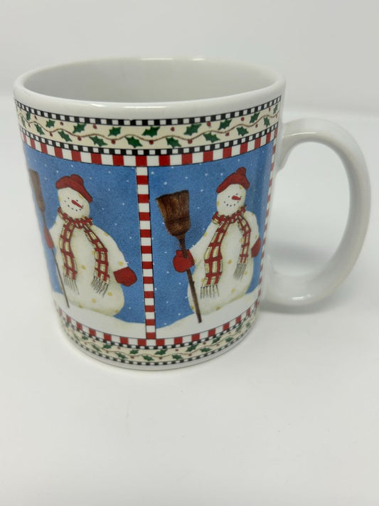 Multicolor Sakura Snowman Mug Red Hat Tall, 12 ounces