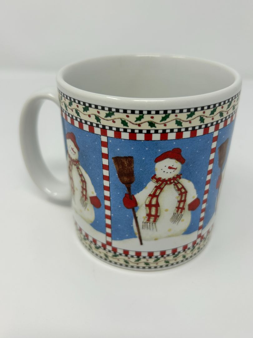 Multicolor Sakura Snowman Mug Red Hat Tall, 12 ounces