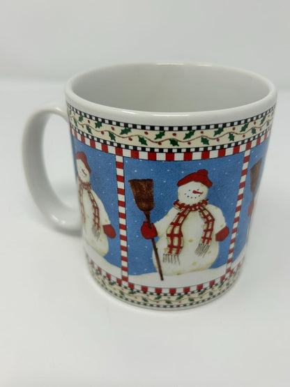 Multicolor Sakura Snowman Mug Red Hat Tall, 12 ounces