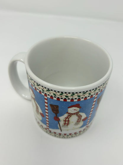 Multicolor Sakura Snowman Mug Red Hat Tall, 12 ounces