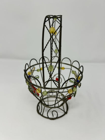 Multicolor  Metal Basket with Beaded Dragonfly, 7"