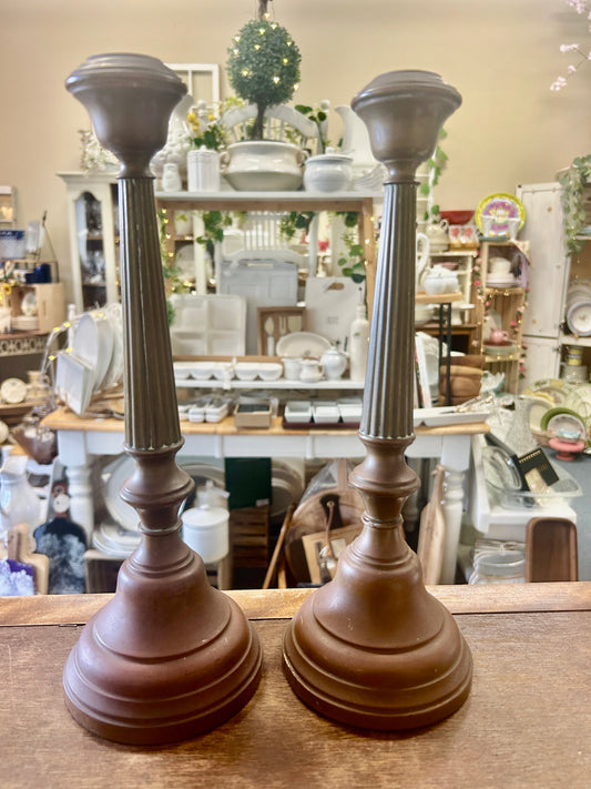 Brown  Vintage Brass Candleholder 2, 13"