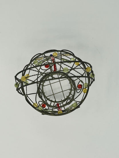 Multicolor  Metal Basket with Beaded Dragonfly, 7"