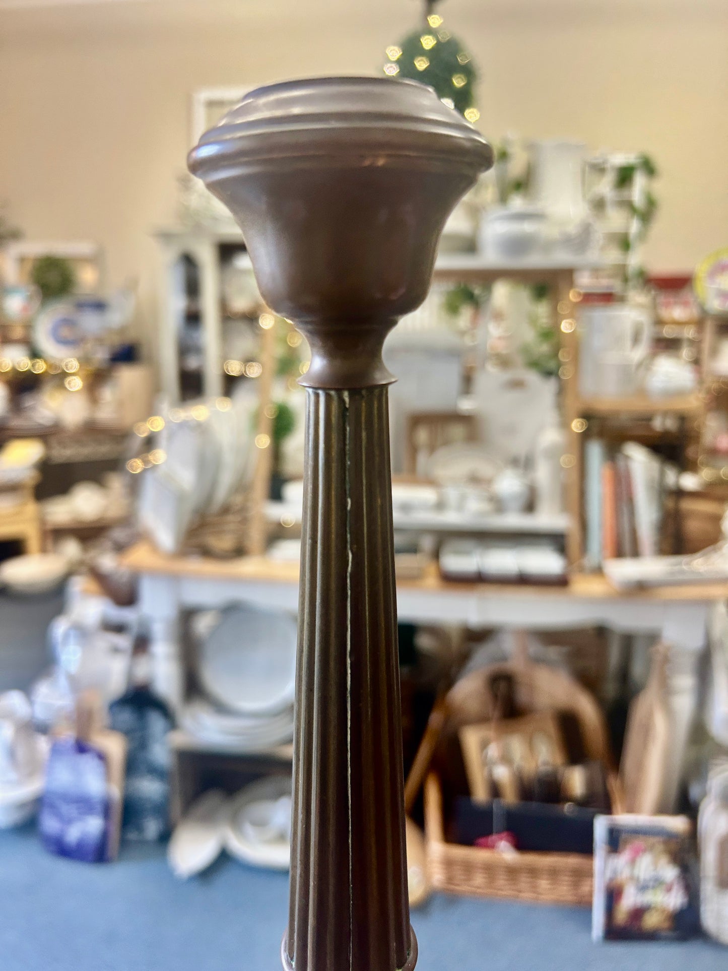 Brown  Vintage Brass Candleholder 2, 13"