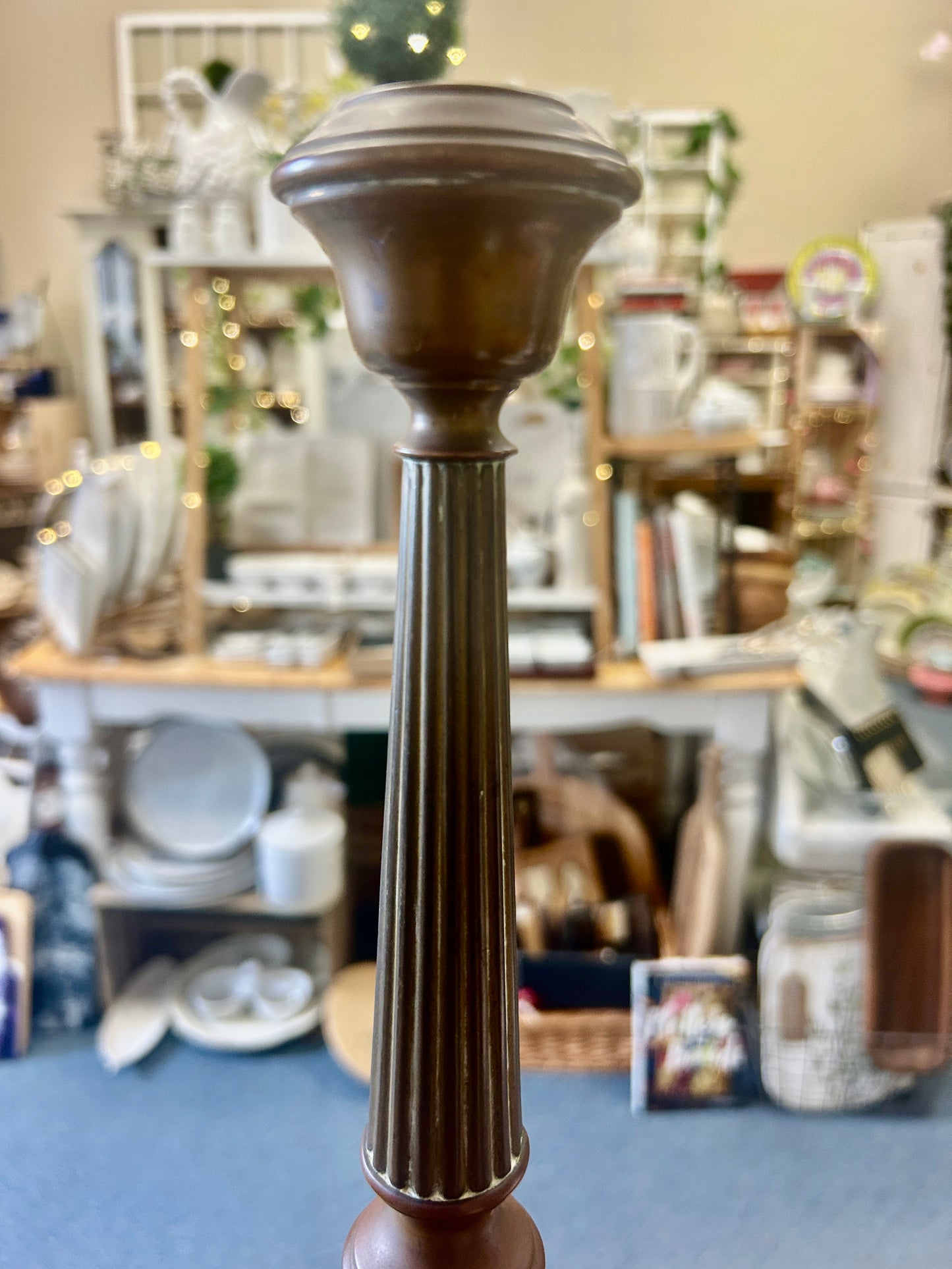 Brown  Vintage Brass Candleholder 2, 13"