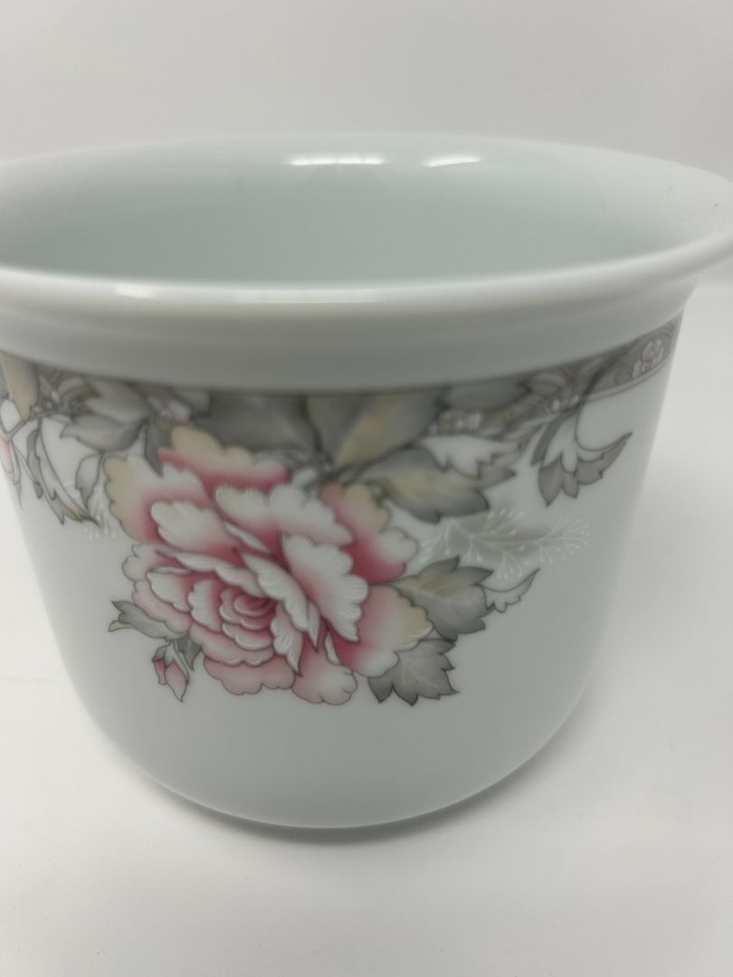 White FTD Pink Flowers Crock, 4.5" x 3.5"