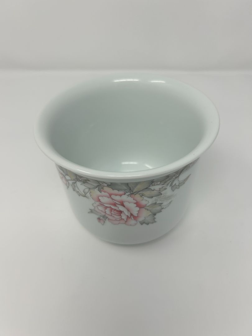 White FTD Pink Flowers Crock, 4.5" x 3.5"