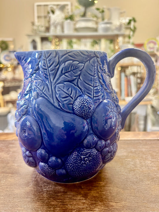 Blue Fruit Pitcher, 6 3/4"