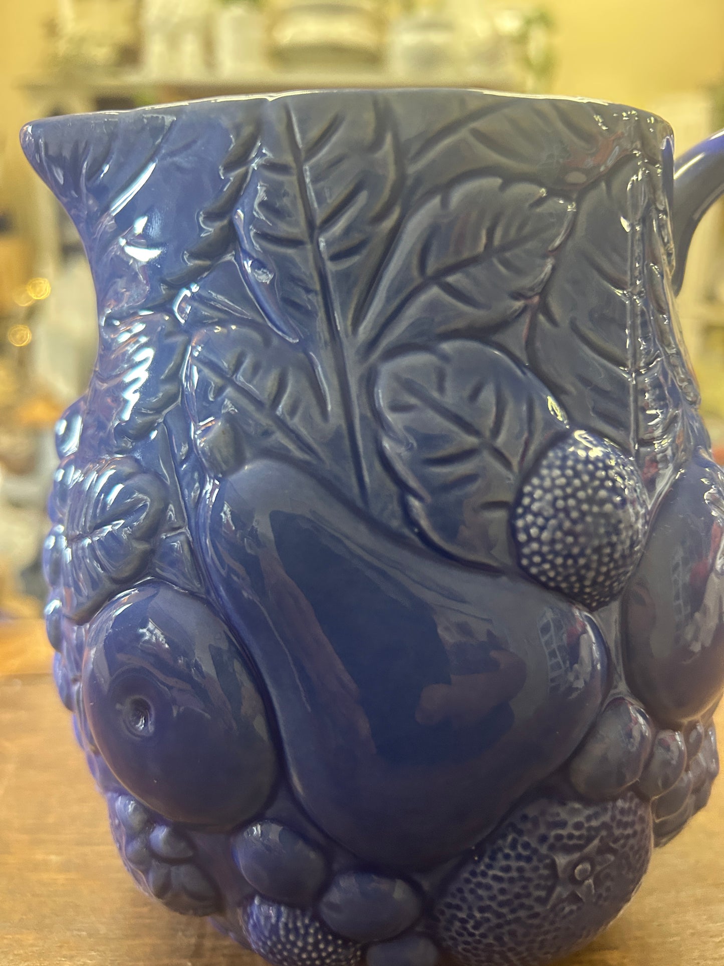 Blue Fruit Pitcher, 6 3/4"