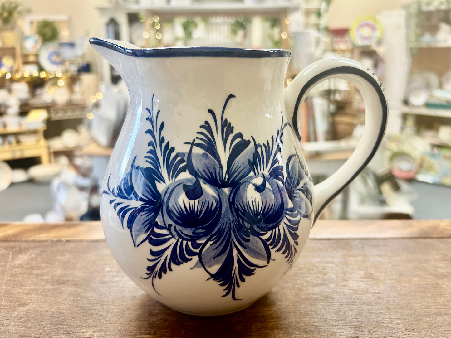 Blue & White Neuwirth Blue & White Pitcher Portugal, 6 1/2"