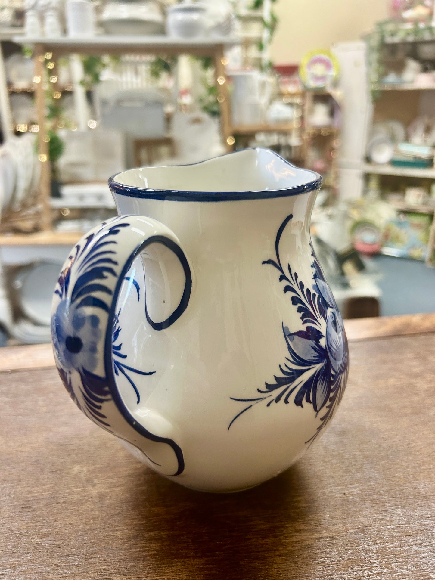 Blue & White Neuwirth Blue & White Pitcher Portugal, 6 1/2"