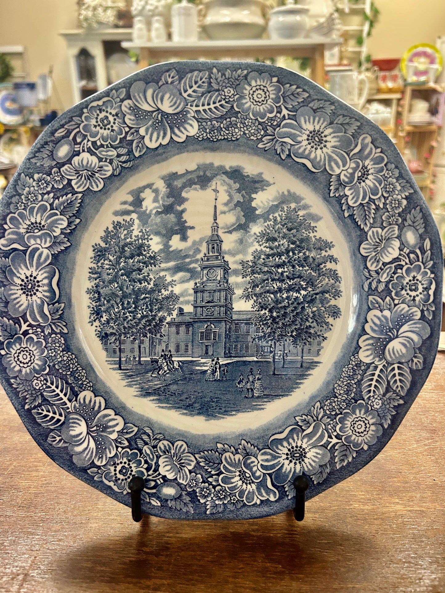 Blue & White Staffordshire Independence Hall Plate England, 10"