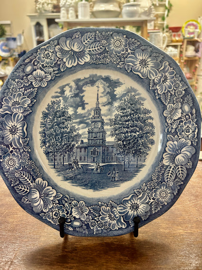 Blue & White Staffordshire Independence Hall Plate England, 10"