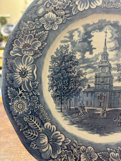 Blue & White Staffordshire Independence Hall Plate England, 10"