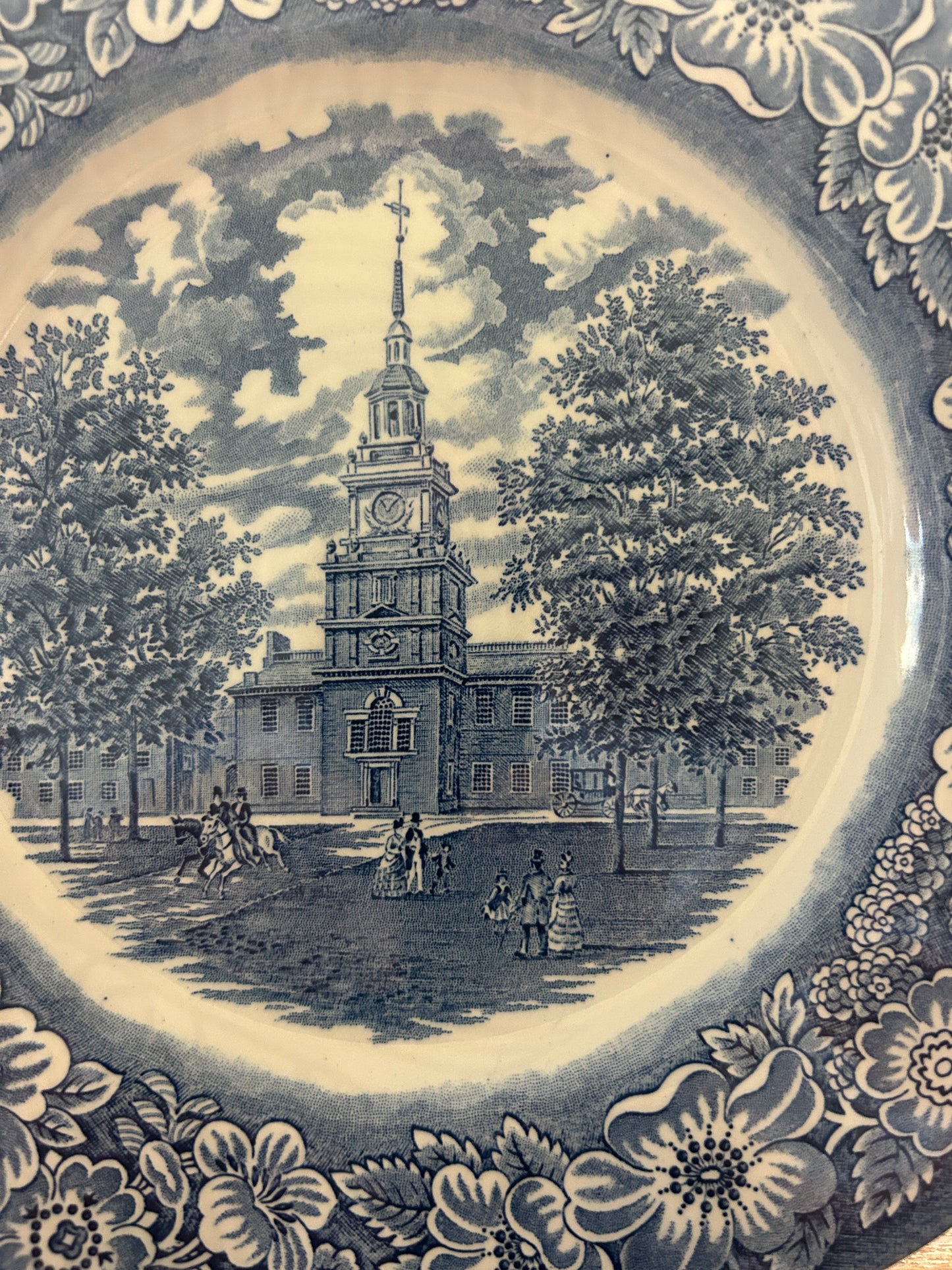 Blue & White Staffordshire Independence Hall Plate England, 10"
