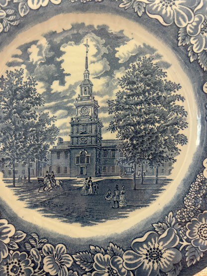 Blue & White Staffordshire Independence Hall Plate England, 10"