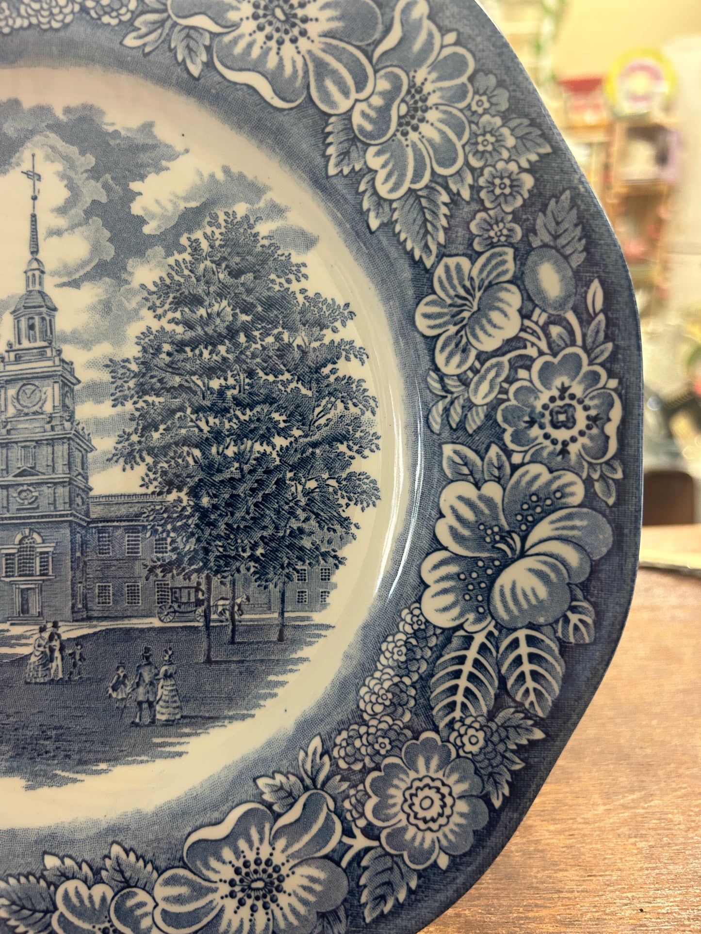 Blue & White Staffordshire Independence Hall Plate England, 10"