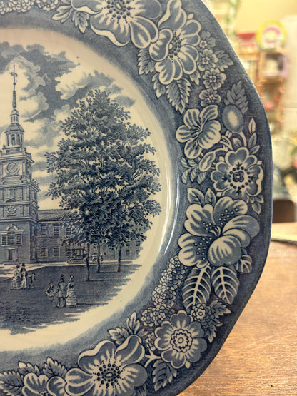 Blue & White Staffordshire Independence Hall Plate England, 10"