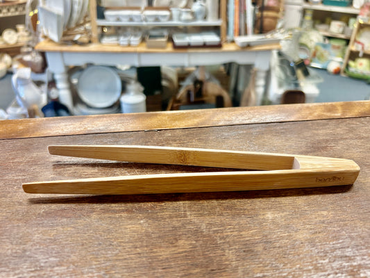 Natural wood Bambu Bamboo Tongs, 9"