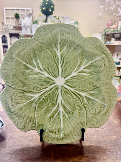 Green Bordallo Pinheiro Cabbage Plate Portugal, 10 3/4"