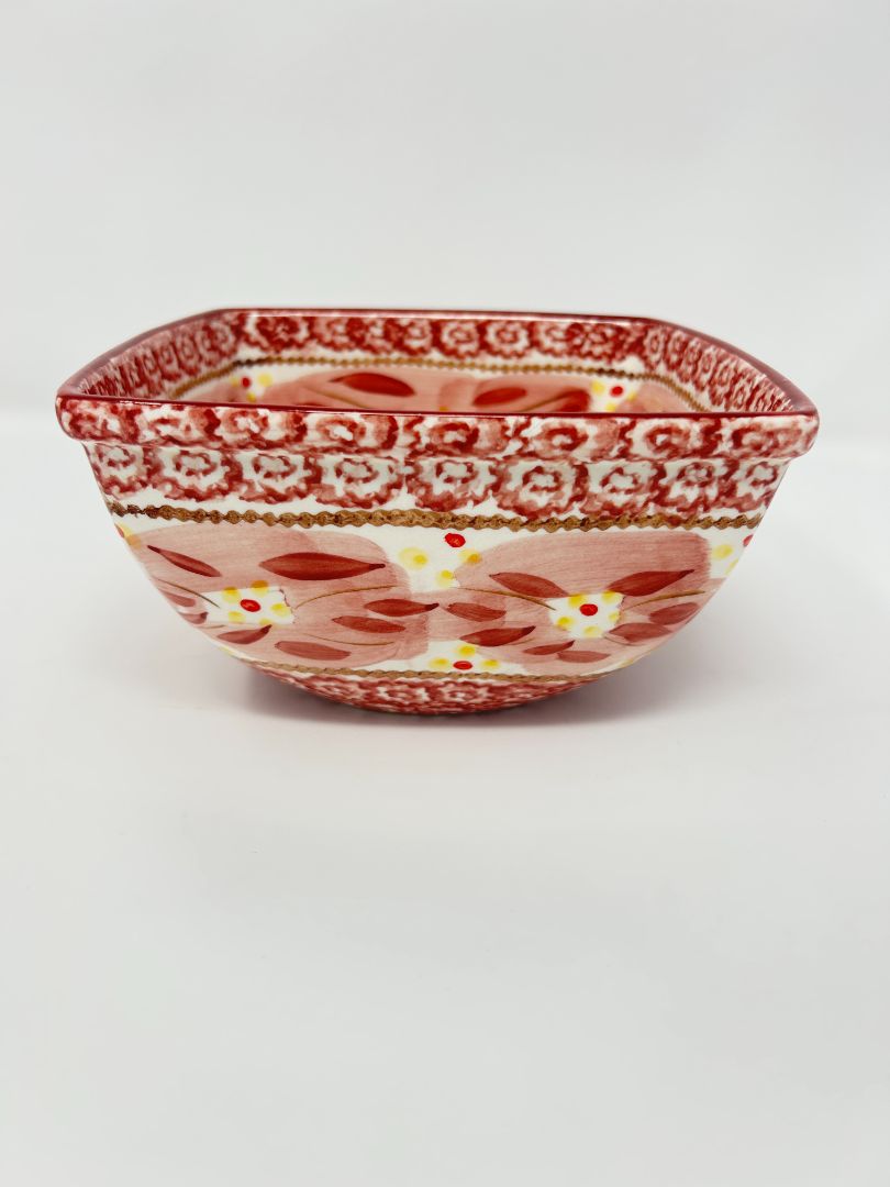 Temptations Old World Cranberry Square Bowl, 7"