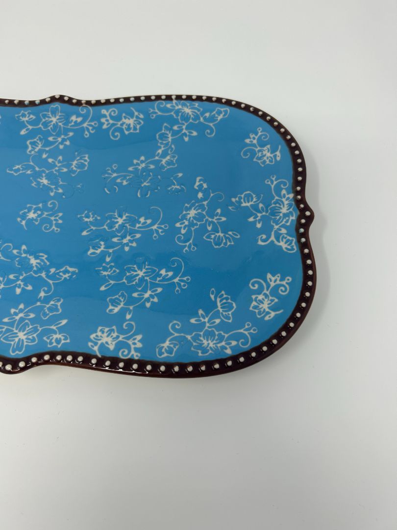 Temptations Floral Lace Blue Platter, 12"