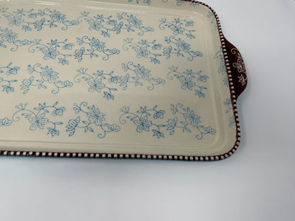 Temptations Floral Lace Blue Rect Platter Handles, 16"