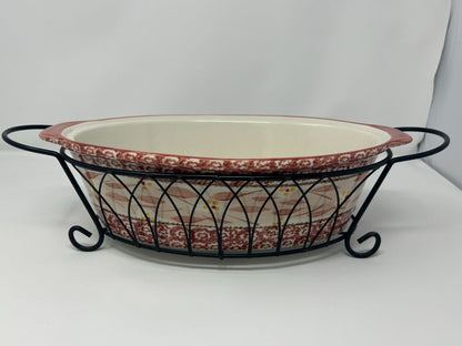 Cranberry Temptations Old World Oval Baker w/ Rack, 14 1/2"