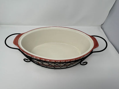 Cranberry Temptations Old World Oval Baker w/ Rack, 14 1/2"