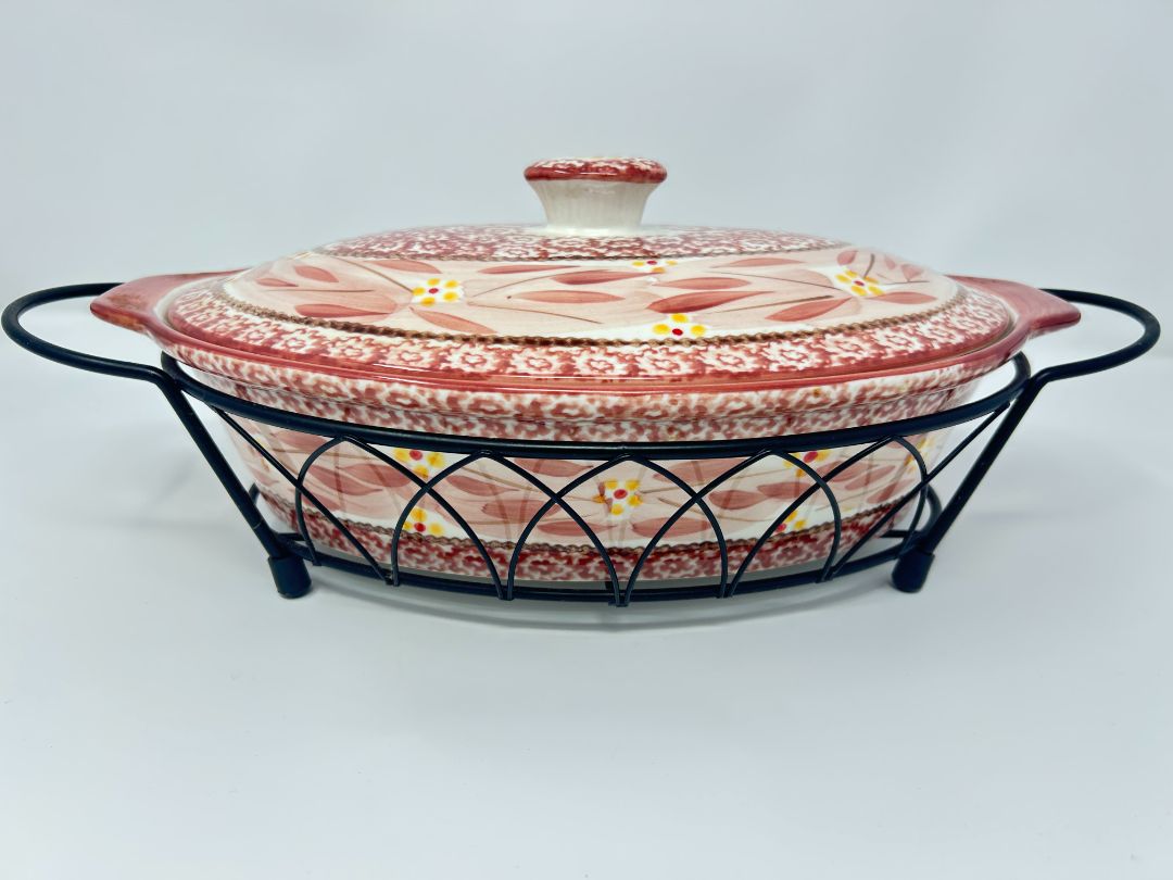 Cranberry Temptations Old World Oval Baker Rack w/ Lid, 13"