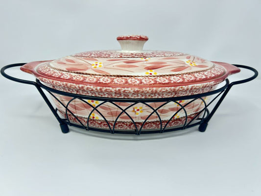 Cranberry Temptations Old World Oval Baker Rack w/ Lid, 13"