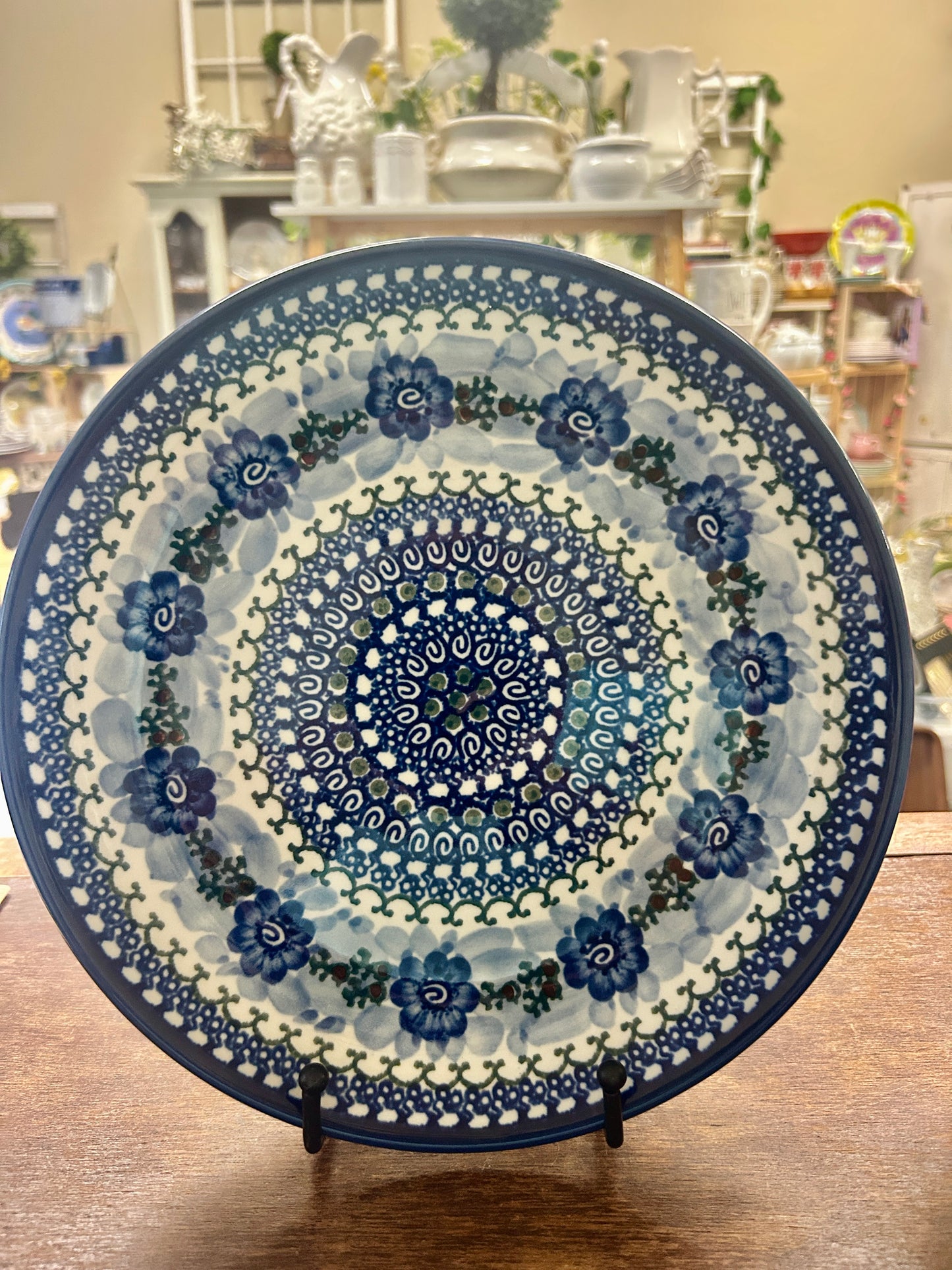 Blue & Green UNIKAT Polish Pottery Dinner Plate, 10 1/4"