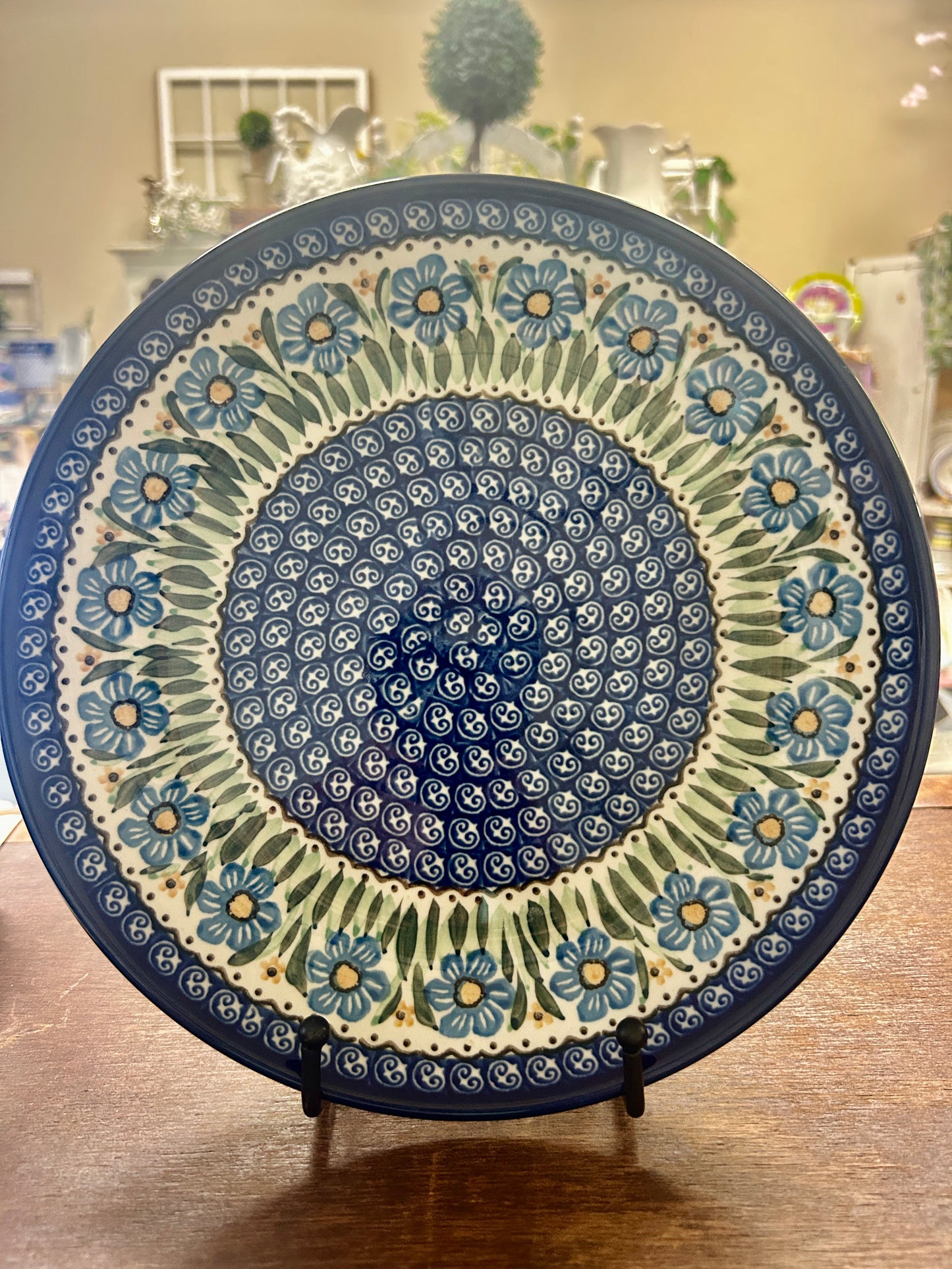 Blue & Green UNIKAT Polish Pottery Dinner Plate, 10 1/2"