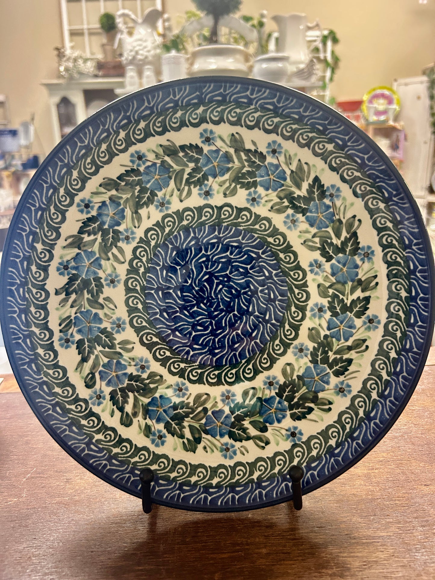 Blue & Green UNIKAT Polish Pottery Dinner Plate, 10"