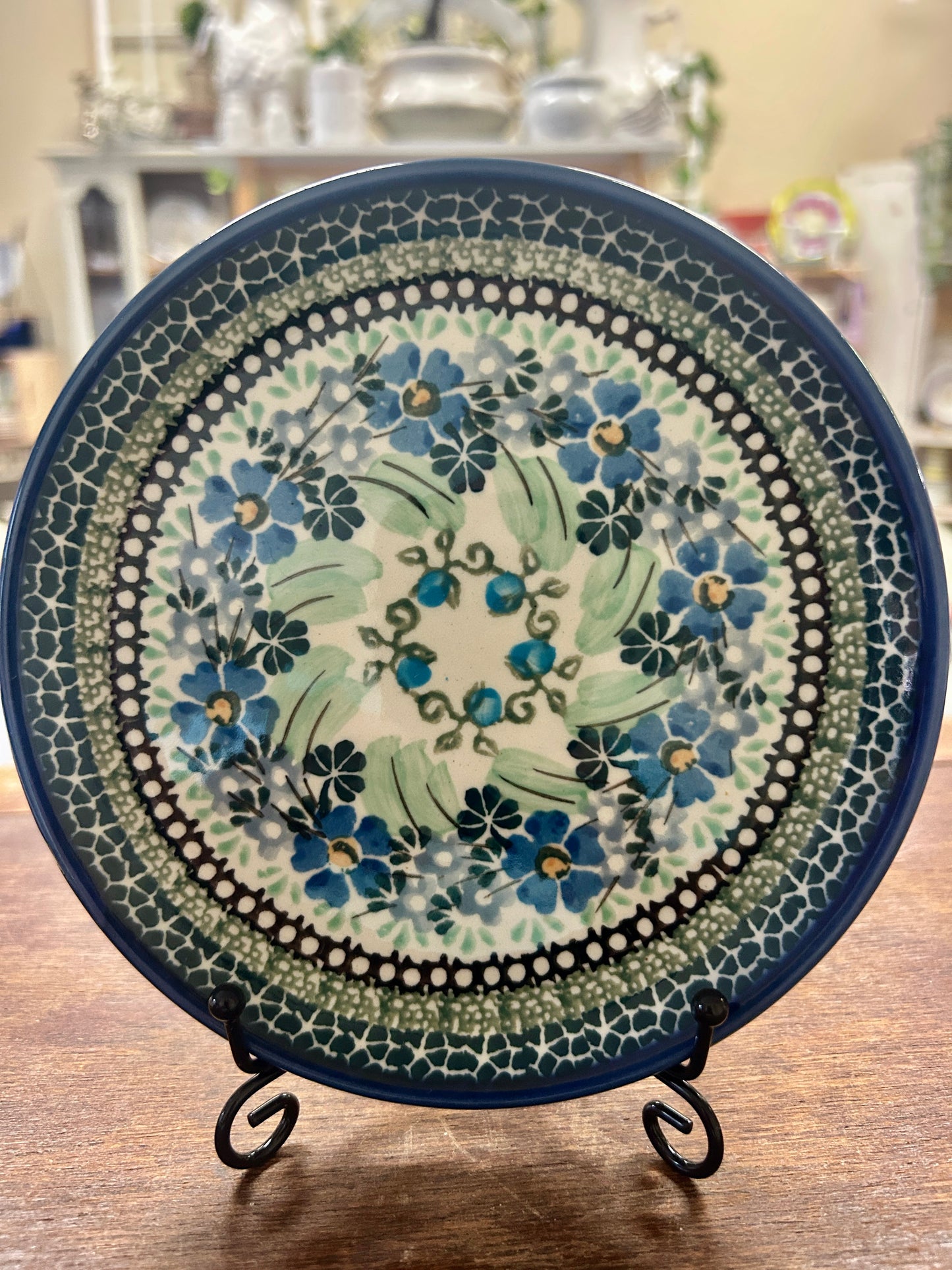 Blue & Green UNIKAT Polish Pottery Plate, 6 1/4"
