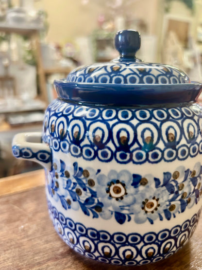 Blue & Brown UNIKAT Polish Pottery Canister w/ Handles, 6 1/4"