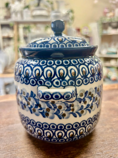 Blue & Brown UNIKAT Polish Pottery Canister w/ Handles, 6 1/4"