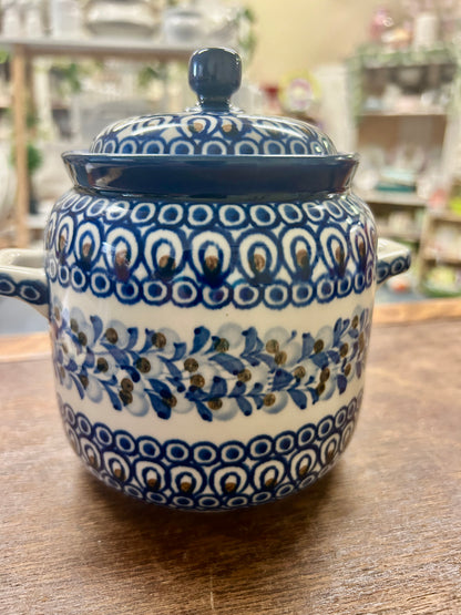 Blue & Brown UNIKAT Polish Pottery Canister w/ Handles, 6 1/4"