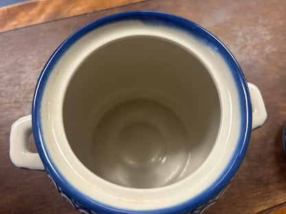 Blue & Brown UNIKAT Polish Pottery Canister w/ Handles, 6 1/4"