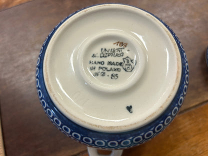 Blue & Brown UNIKAT Polish Pottery Canister w/ Handles, 6 1/4"
