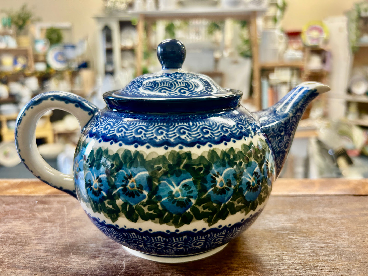 Blue & Green UNIKAT Polish Pottery Tea Pot, 5 1/2"