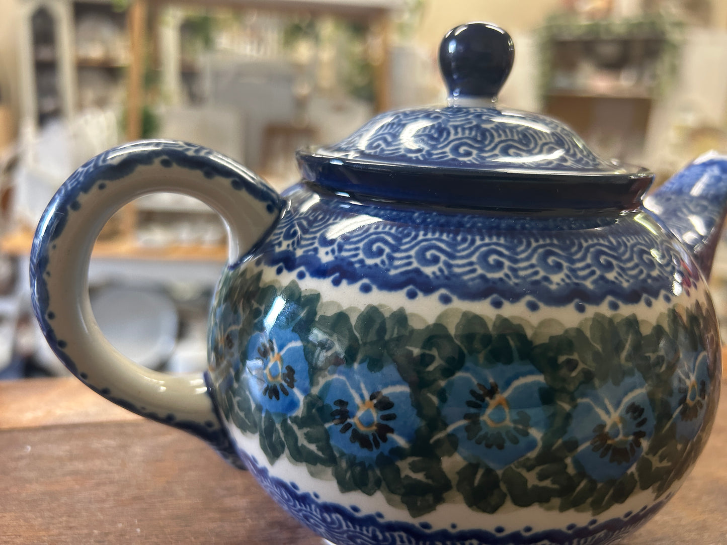 Blue & Green UNIKAT Polish Pottery Tea Pot, 5 1/2"
