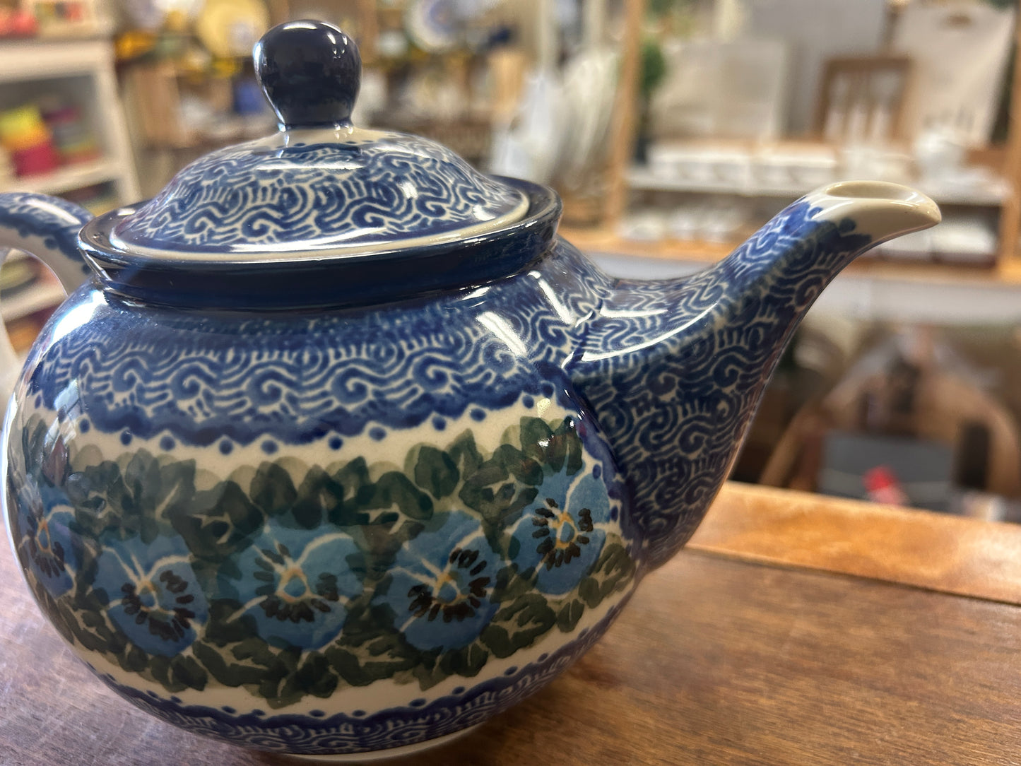 Blue & Green UNIKAT Polish Pottery Tea Pot, 5 1/2"