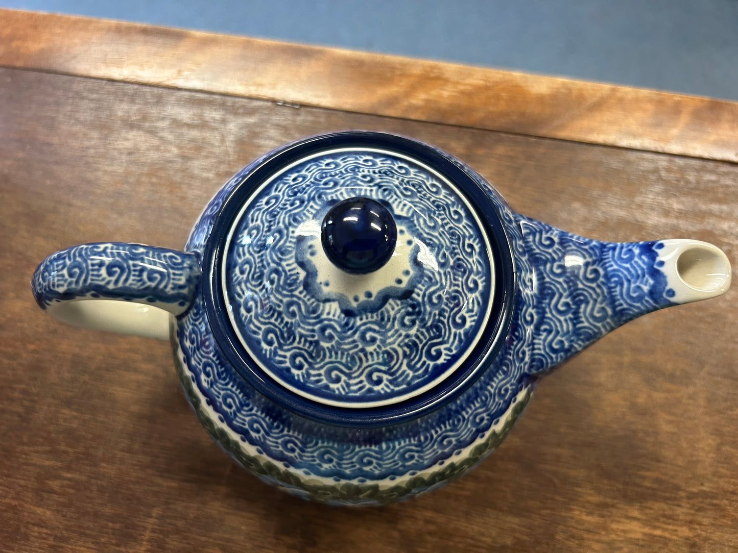 Blue & Green UNIKAT Polish Pottery Tea Pot, 5 1/2"