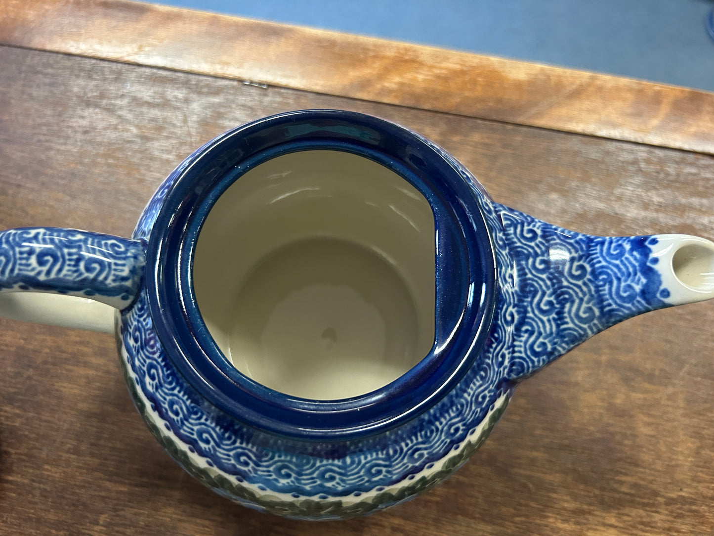 Blue & Green UNIKAT Polish Pottery Tea Pot, 5 1/2"