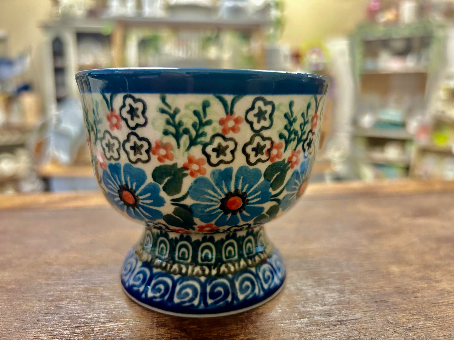 Multicolor UNIKAT Polish Pottery Pedestal Bowl, 3 1/4"