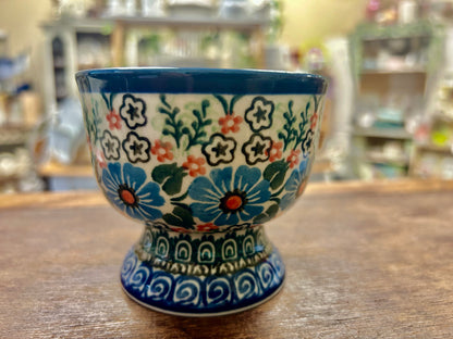 Multicolor UNIKAT Polish Pottery Pedestal Bowl, 3 1/4"