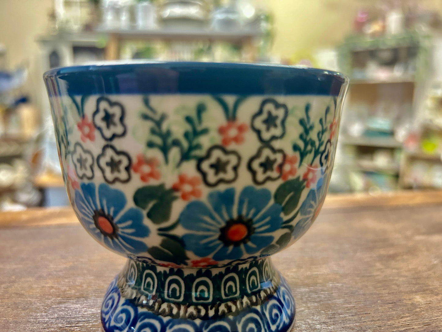Multicolor UNIKAT Polish Pottery Pedestal Bowl, 3 1/4"