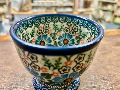 Multicolor UNIKAT Polish Pottery Pedestal Bowl, 3 1/4"
